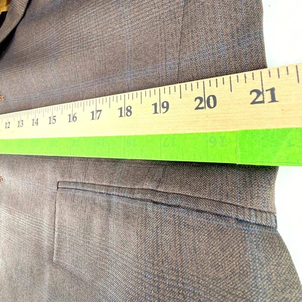 Vintage Towncraft Plus Mens Plaid Blazer 42R Brown Two Button Lined Jacket